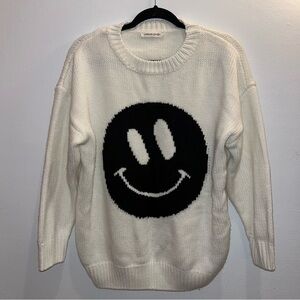 Urban Daizy Knit Sweater White with Black Smiley Face Size M/L